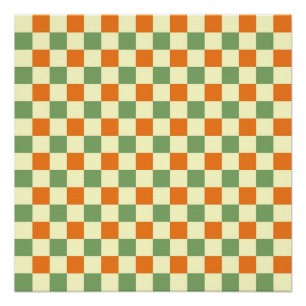 Póster Patrón de cuadros gingham verde naranja marrón