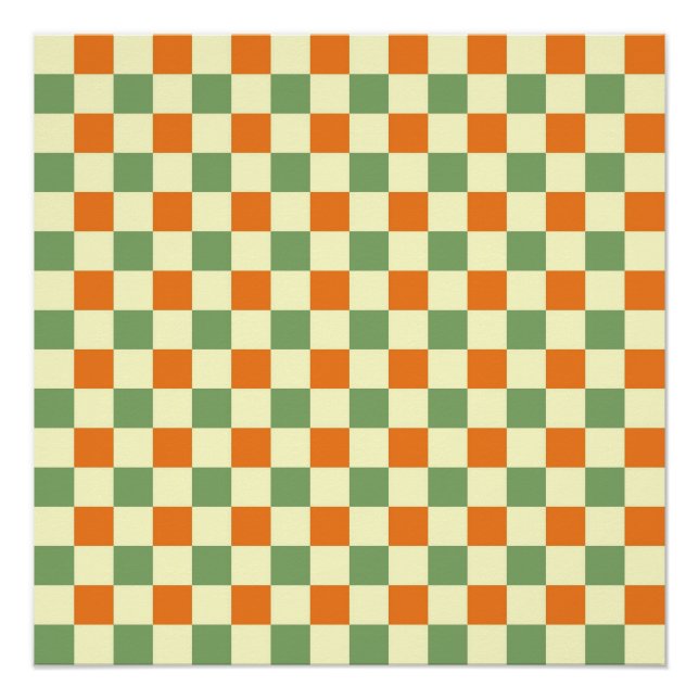 Póster Patrón de cuadros gingham verde naranja marrón (Anverso)
