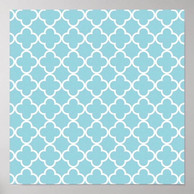 Póster Patrón de cuatrefolios blanco azul marroquí (Frente)