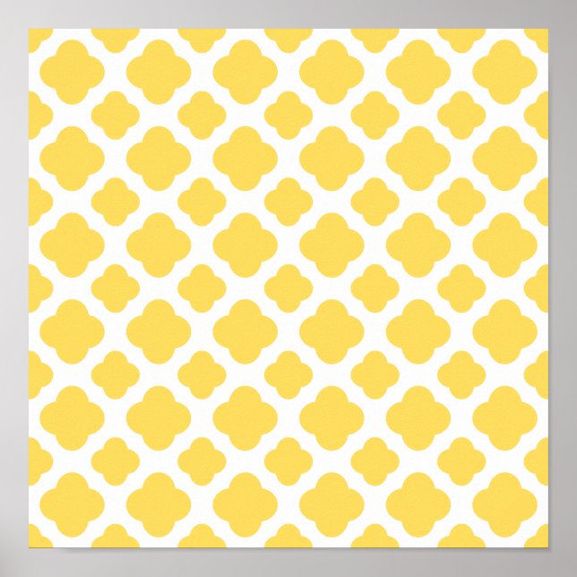 Póster Patrón de cuatrefolios blanco y amarillo limón (Frente)