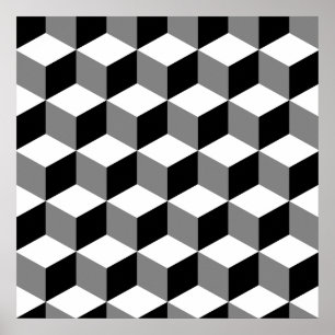 Póster Patrón de cubo Blanco negro y gris