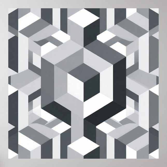 Póster Patrón de Cubo Isométrico Monocromo (Frente)