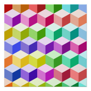 Póster Patrón de cubo multicolor