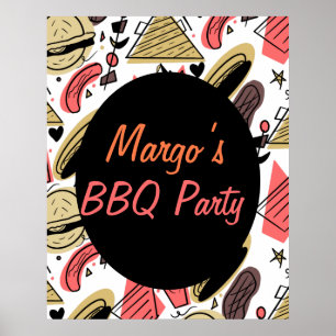 Póster Patrón de cumpleaños de barbacoa con hamburguesa d