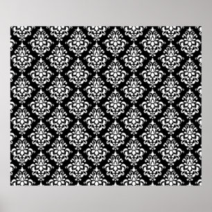 Póster Patrón de Damasco blanco negro 1