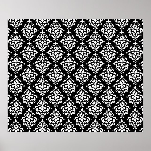 Póster Patrón de Damasco blanco negro 1 (Frente)