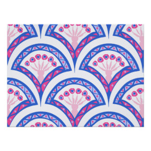 Póster patrón de damasco floral azul