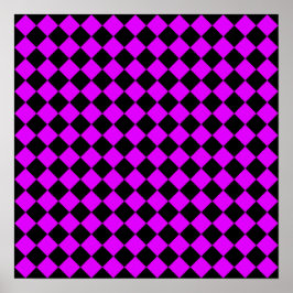 Póster Patrón de diamante de cuadros púrpura negro