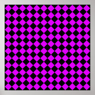 Póster Patrón de diamante de cuadros púrpura negro