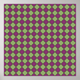 Póster Patrón de diamante de cuadros púrpura verde
