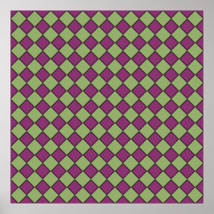 Póster Patrón de diamante de cuadros púrpura verde