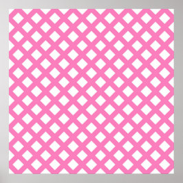 Póster Patrón de diamante de cuadros rosados y blancos
