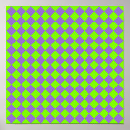 Póster Patrón de diamante de cuadros verdes y morados