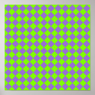 Póster Patrón de diamante de cuadros verdes y morados