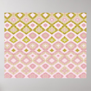 Póster Patrón de diamante geométrico en rosa y verde oliv