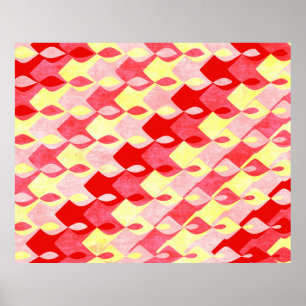 Póster Patrón de diamante geométrico retro rojo, rosa y a