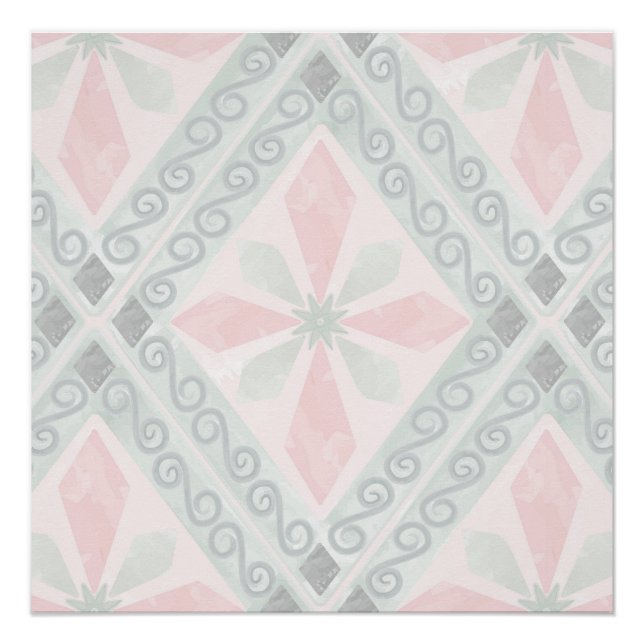 Póster Patrón de diamante pastel verde y rosa (Anverso)