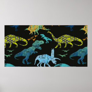 Póster Patrón de Dino sin foco. Diseño original con t-rex