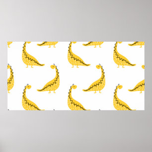Póster Patrón de dinosaurios amarillos sin fisuras. Funny