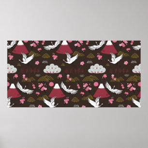 Póster Patrón de doodle tradicional japonés sin soldadura