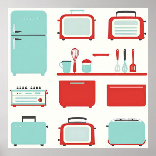 Póster Patrón de electrodomésticos de cocina retro