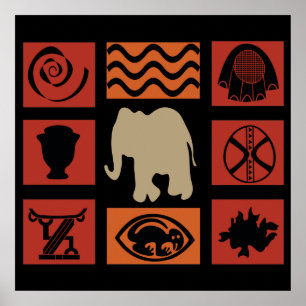 Póster patrón de elefantes de la tribu africana