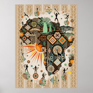 Póster Patrón de elementos tribales decorativos del mapa 
