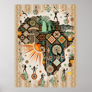 Póster Patrón de elementos tribales decorativos del mapa 