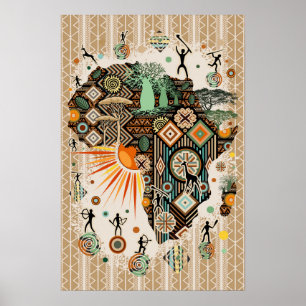 Póster Patrón de elementos tribales decorativos del mapa 
