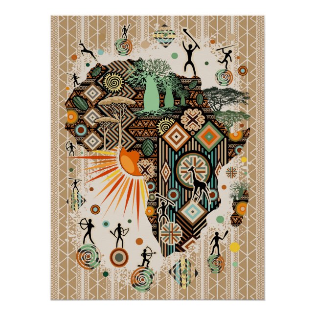 Póster Patrón de elementos tribales decorativos del mapa  (Anverso)