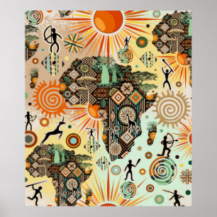 Póster Patrón de elementos tribales decorativos del mapa 