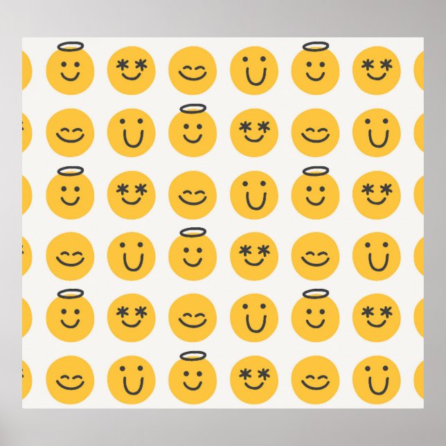 Póster Patrón de Emoji feliz dibujado a mano (Frente)