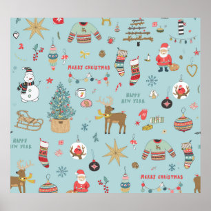 Póster Patrón de envolvimiento de Navidades de árbol frit