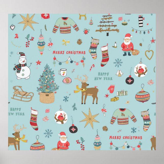 Póster Patrón de envolvimiento de Navidades de árbol frit (Frente)