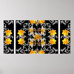 Póster Patrón de estilo barroco con flores narciso