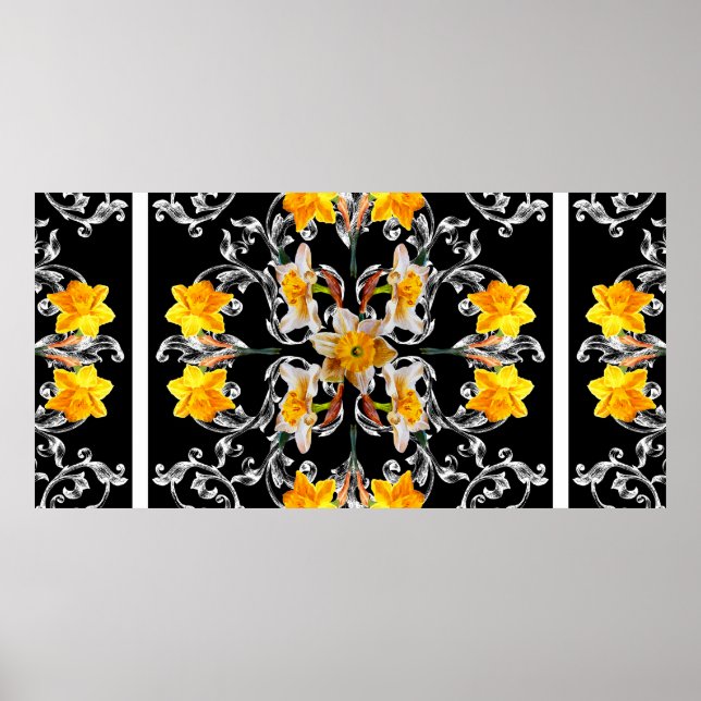 Póster Patrón de estilo barroco con flores narciso (Frente)