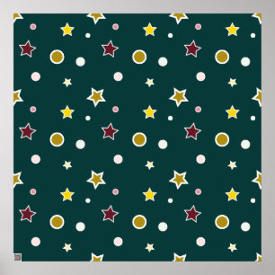Póster Patrón de Estrella Festiva sobre Azul Teal Oscuro