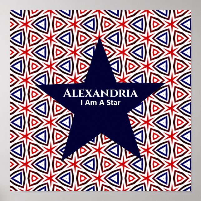 Póster Patrón de estrellas azul blanco rojo patriótico am (Frente)