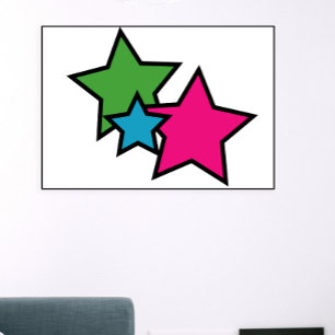 Póster Patrón de estrellas coloridas neón retro   Rosa az