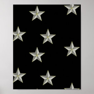 Póster Patrón de estrellas grises en negro