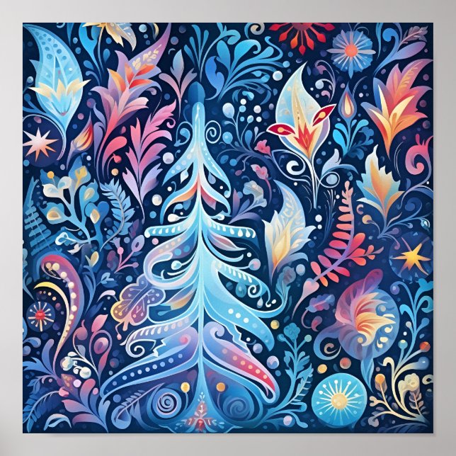 Póster Patrón de fantasías fantasiosas y extrañas Navidad (Frente)