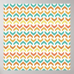 Póster Patrón de flechas Chevron retro naranja turquesa d