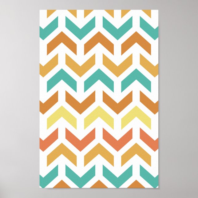 Póster Patrón de Flechas Retro Chevron Naranja Turquesa D (Frente)