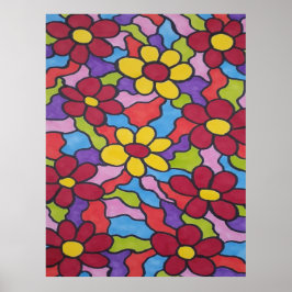 Póster Patrón de flor arco iris retro