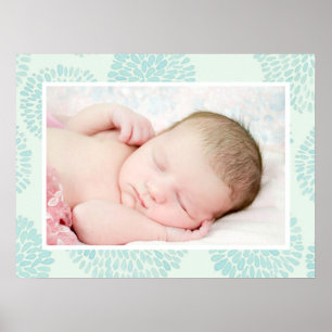 Póster Patrón de flor azul pastel Foto de bebé personaliz