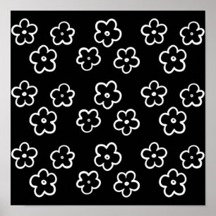 Póster Patrón de flor blanco y negro