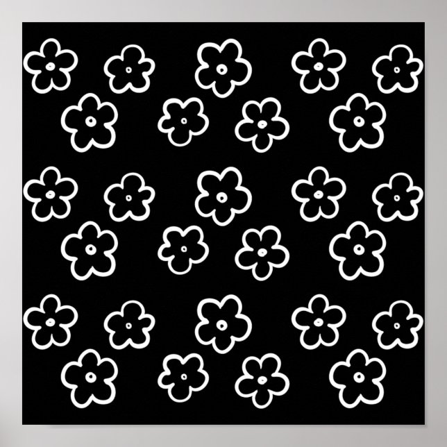 Póster Patrón de flor blanco y negro (Frente)