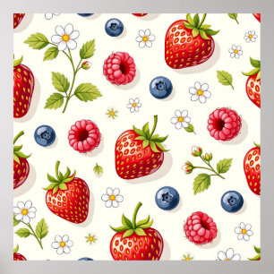 Póster Patrón de Flor de Cerezo Frutas Frescas de Verano