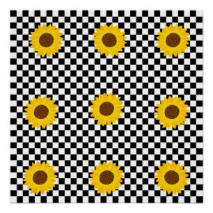 Póster Patrón de flor de girasol blanco y negro