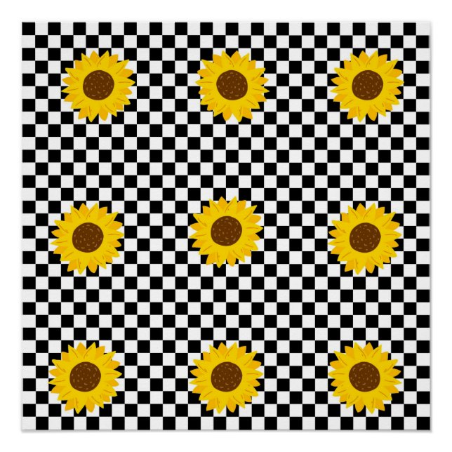 Póster Patrón de flor de girasol blanco y negro (Anverso)